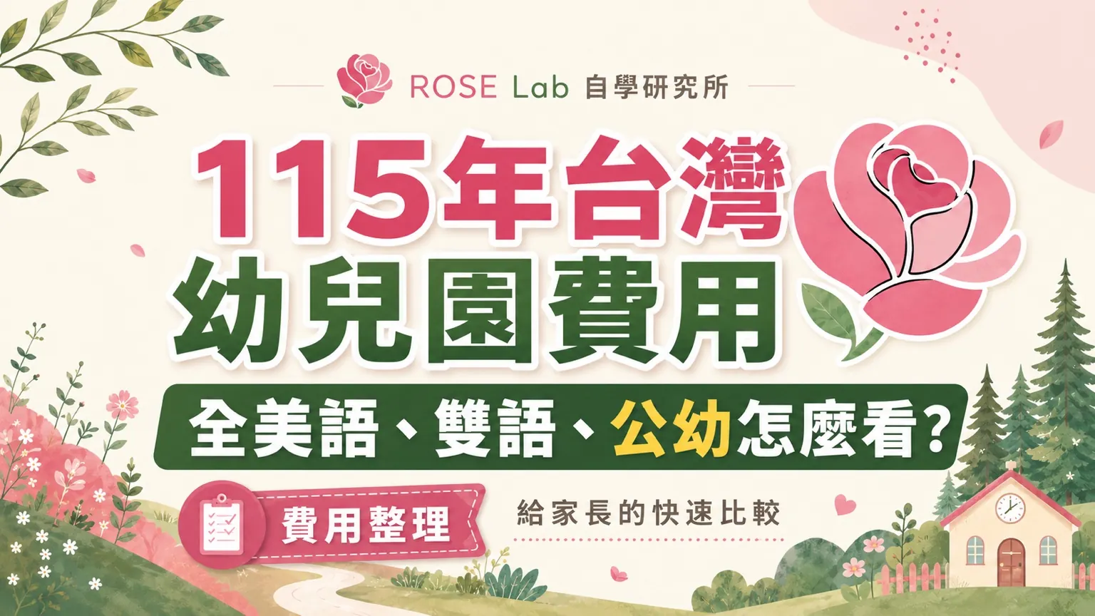 115學年度台灣公立、非營利、準公共、雙語與全美語幼兒園費用整理